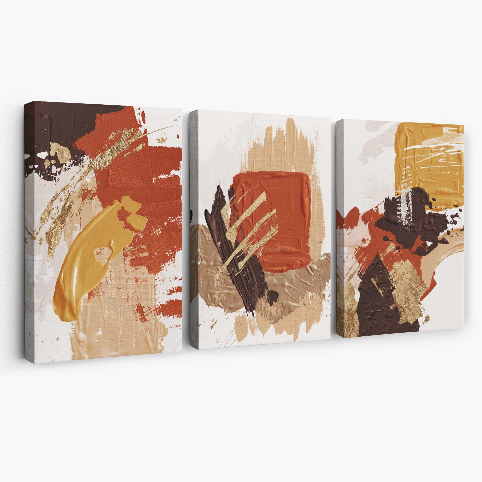 Autumnal Orange Abstract Oil Shapes Set of 3 Canvas Art Prints | Artze Wall Art