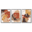 Autumnal Orange Abstract Oil Shapes Set of 3 Framed Art Prints with Light Grey Wooden Frames