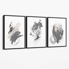 Grey and Silver Abstract Oil Shapes Set of 3 Canvas Art Prints with Black Float Frame