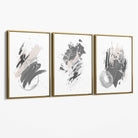 Grey and Silver Abstract Oil Shapes Set of 3 Canvas Art Prints with Gold Float Frame
