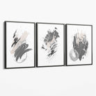 Grey and Silver Abstract Oil Shapes Set of 3 Canvas Art Prints with Grey Float Frame