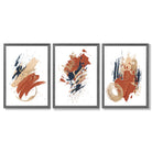 Navy and Orange Abstract Oil Shapes Set of 3 Framed Art Prints with Dark Grey Wooden Frames