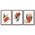 Navy and Orange Abstract Oil Shapes Set of 3 Framed Art Prints with Dark Wood Frames