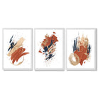Navy and Orange Abstract Oil Shapes Set of 3 Framed Art Prints with White Wooden Frames