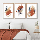 Navy and Orange Abstract Oil Shapes Set of 3 Art Prints in Luxury Frames | Artze UK