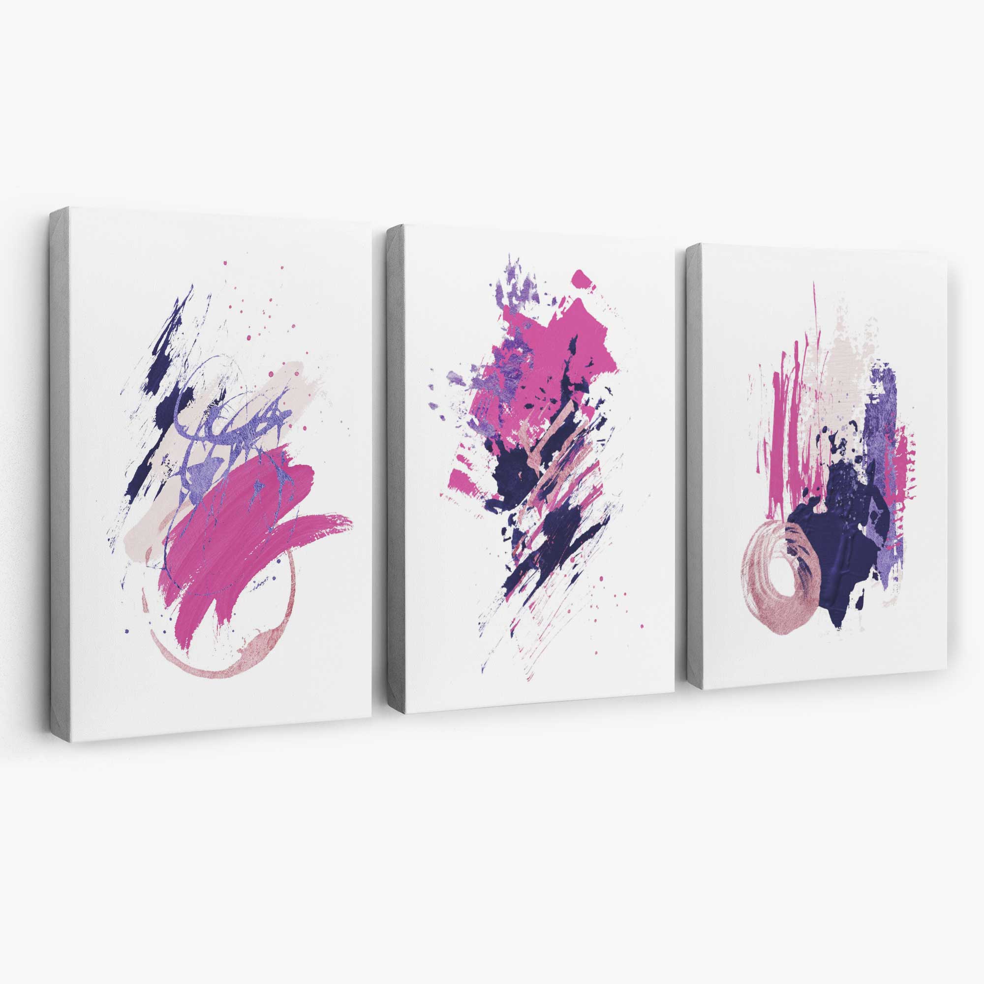 Pink and Purple Abstract Oil Shapes Set of 3 Canvas Art Prints | Artze Wall Art