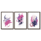 Pink and Purple Abstract Oil Shapes Set of 3 Framed Art Prints with Dark Wood Frames