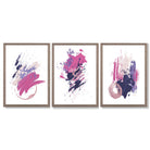 Pink and Purple Abstract Oil Shapes Set of 3 Framed Art Prints with Light Walnut Frames