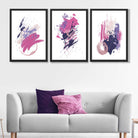 Pink and Purple Abstract Oil Shapes Set of 3 Framed Art Prints in Luxury Frames | Artze UK
