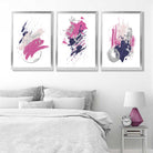 Pink and Silver Abstract Oil Shapes Set of 3 Art Prints in Luxury Frames | Artze UK