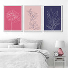 Pink and Purple Sketch Flowers Set of 3 Art Prints in Luxury Frames | Artze UK