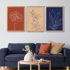 Navy and Orange Sketch Flowers Set of 3 Art Prints in Luxury Frames | Artze UK