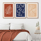 Navy and Orange Sketch Leaves Set of 3 Art Prints in Luxury Frames | Artze UK