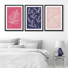 Pink and Purple Sketch Leaves Set of 3 Art Prints in Black Frames | Artze UK