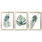 Sage Green Geometric Tropica Leaves Leaves Set of 3 Framed Art Prints with Gold Wood Frames