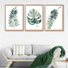 Sage Green Geometric Tropica Leaves Leaves Set of 3 Art Prints in Luxury Frames | Artze UK