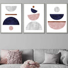 Navy Blue, Blush & Copper Textured Geometric Art Prints