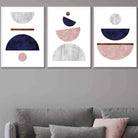 Navy Blue, Blush & Copper Textured Geometric Art Prints