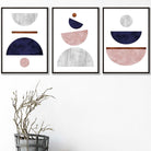 Navy Blue, Blush & Copper Textured Geometric Art Prints