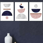 Navy Blue, Blush & Copper Textured Geometric Art Prints