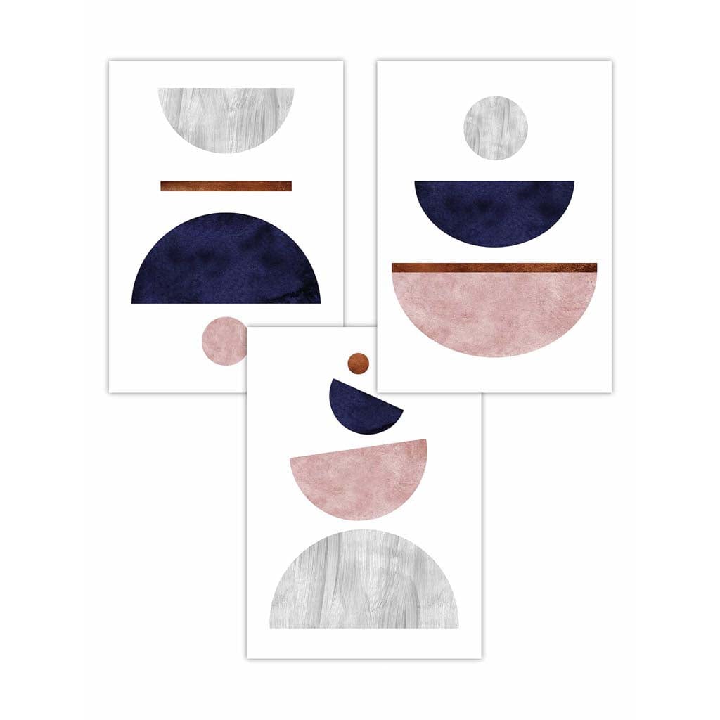 Navy Blue, Blush & Copper Textured Geometric Art Prints