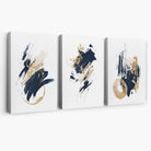 Abstract Navy Blue and Gold Oil Set of 3 Canvas Art Prints | Artze Wall Art