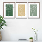 Minimal Sketch Flowers on Green and Yellow Set of 3 Art Prints in Luxury Frames | Artze UK