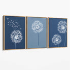 Dandelions Sketch on Blue Shades Set of 3 Canvas Art Prints with Oak Float Frame