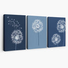 Dandelions Sketch on Blue Shades Set of 3 Canvas Art Prints | Artze Wall Art