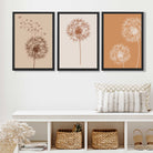 Dandelions Sketch on Beige and Orange Set of 3 Framed Art Prints in Luxury Frames | Artze UK