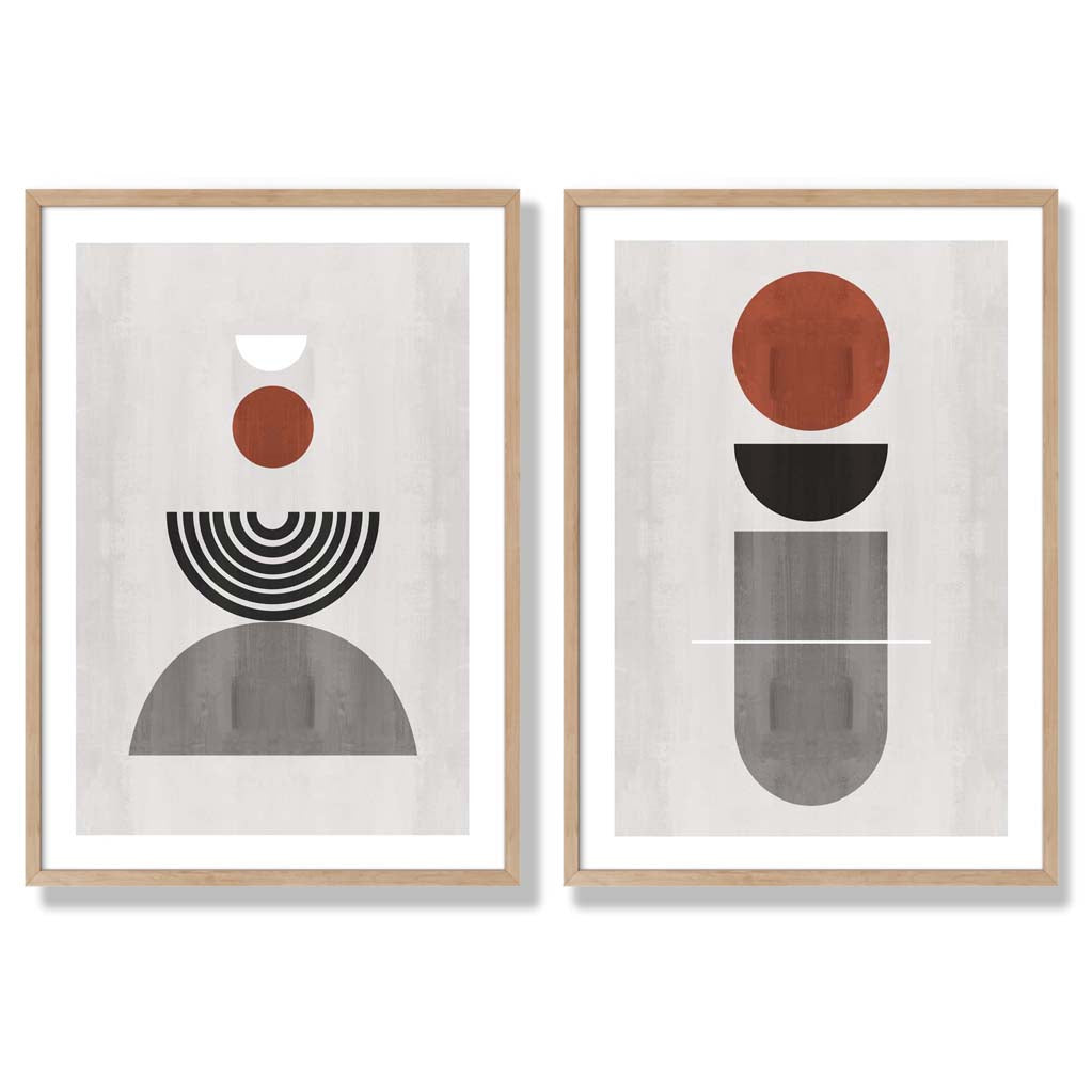 Modern Arches Grey and Black Set of 2 Art Prints with Oak Frame