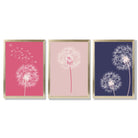 Dandelions Sketch Flowers on Pink and Purple Set of 3 Framed Art Prints with Gold Wood Frames