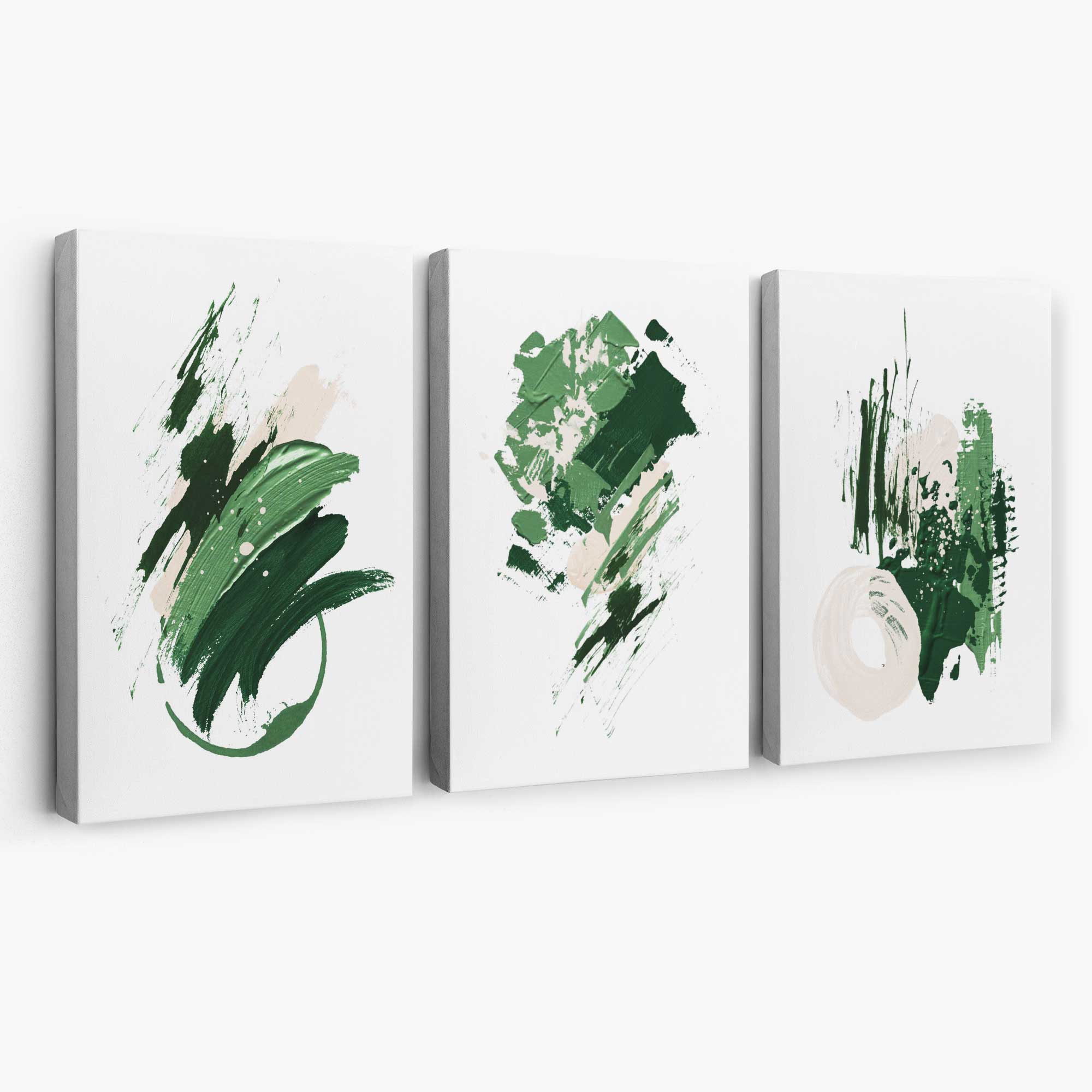 Abstract Green and Ivory Oil Set of 3 Canvas Art Prints | Artze Wall Art