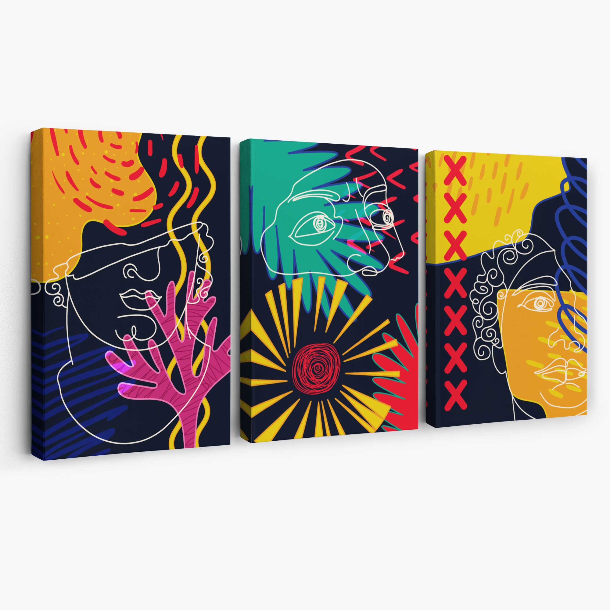 Abstract Maximalist Colurful Doodles Set of 3 Canvas Art Prints | Artze Wall Art
