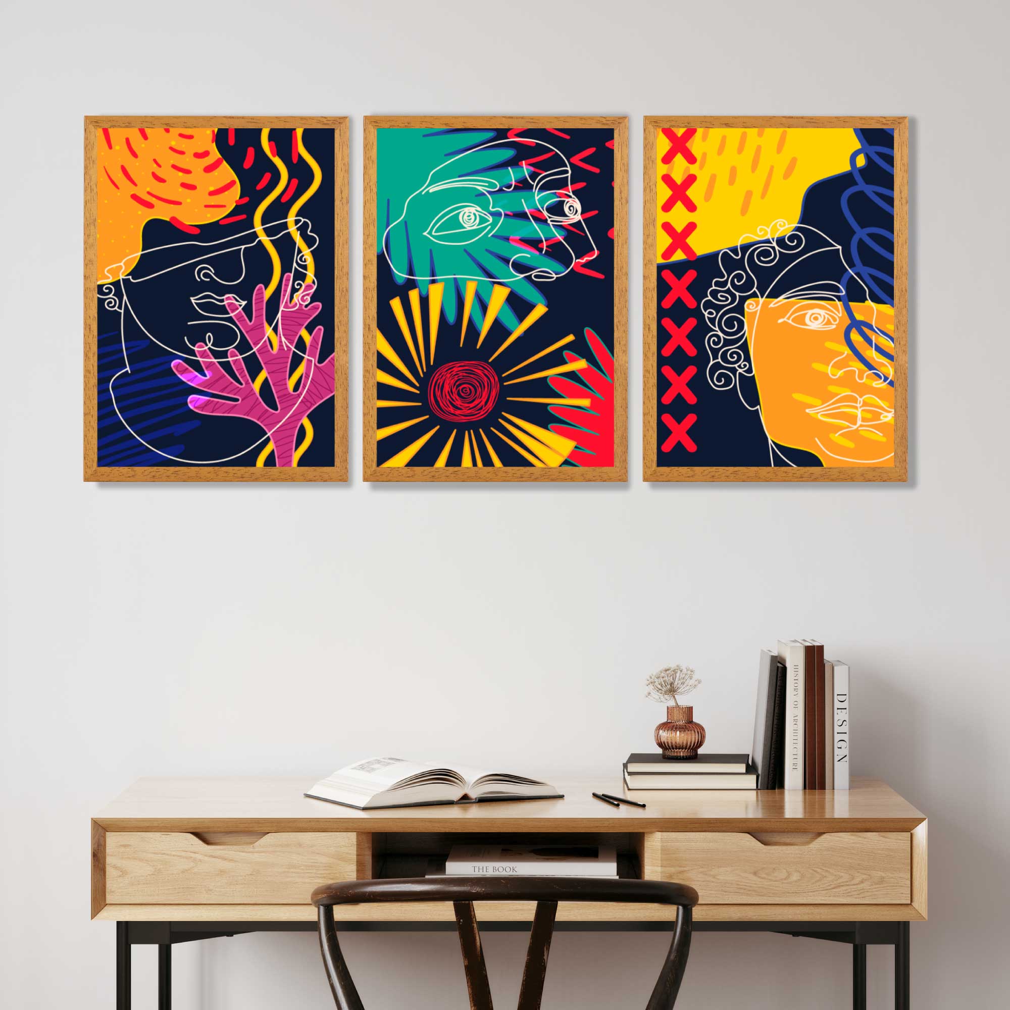 Abstract Maximalist Colurful Doodles Set of 3 Art Prints in Luxury Frames | Artze UK
