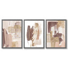 Set of 3 Abstract Blush and Pink Shades with Gold Framed Art Prints with Dark Grey Wooden Frames