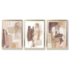 Set of 3 Abstract Blush and Pink Shades with Gold Framed Art Prints with Gold Wood Frames