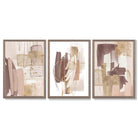 Set of 3 Abstract Blush and Pink Shades with Gold Framed Art Prints with Light Walnut Frames