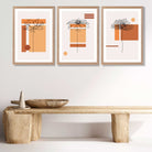 Set of 3 Sketch Flowers with Orange Shades Geometric  Art Prints in Luxury Frames | Artze UK