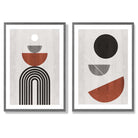 Modern Arches Grey and Orange Set of 2 Art Prints with Dark Grey Frame