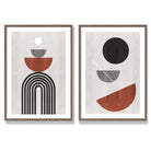 Modern Arches Grey and Orange Set of 2 Art Prints with Walnut Frame