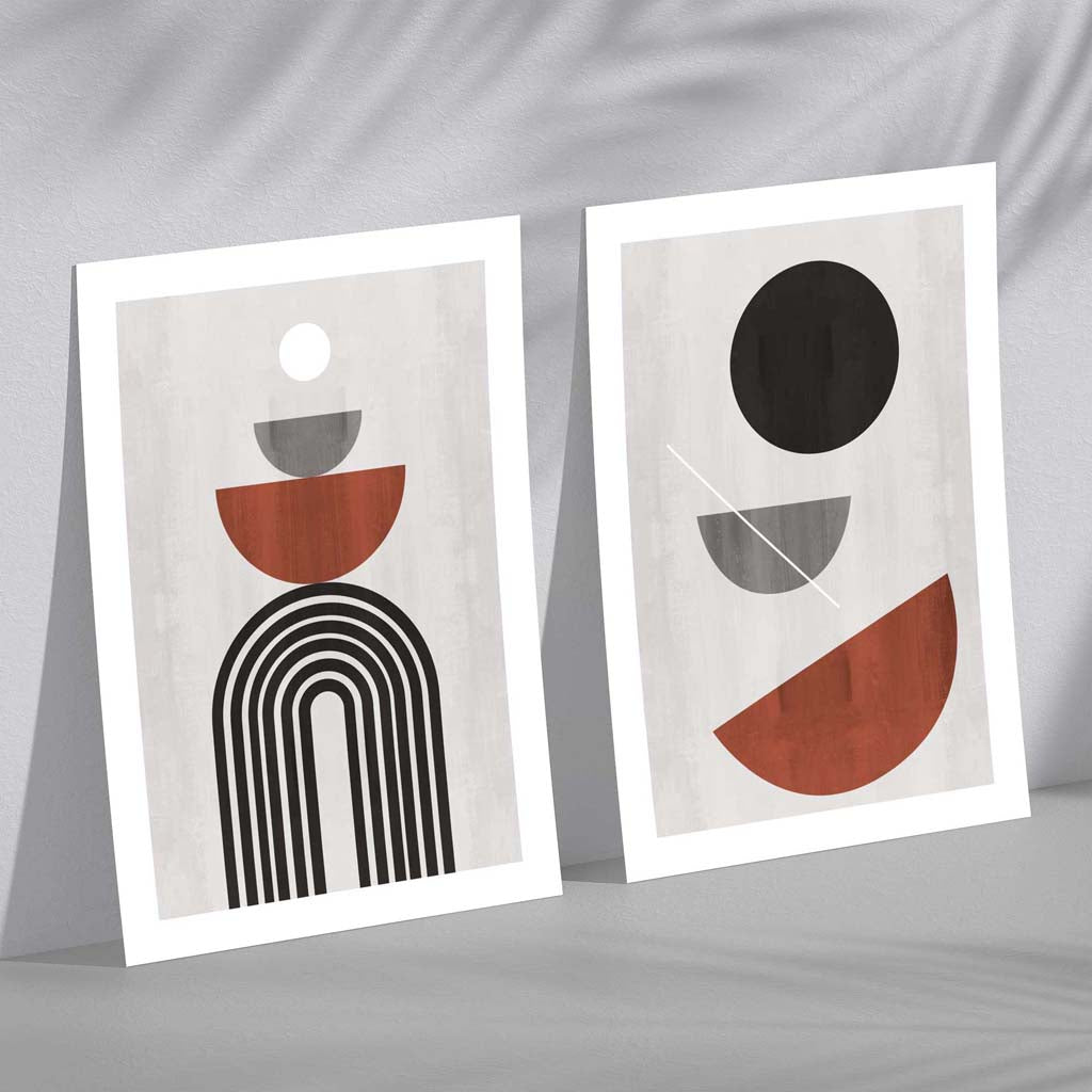 Modern Arches Grey and Orange Set of 2 Art Prints