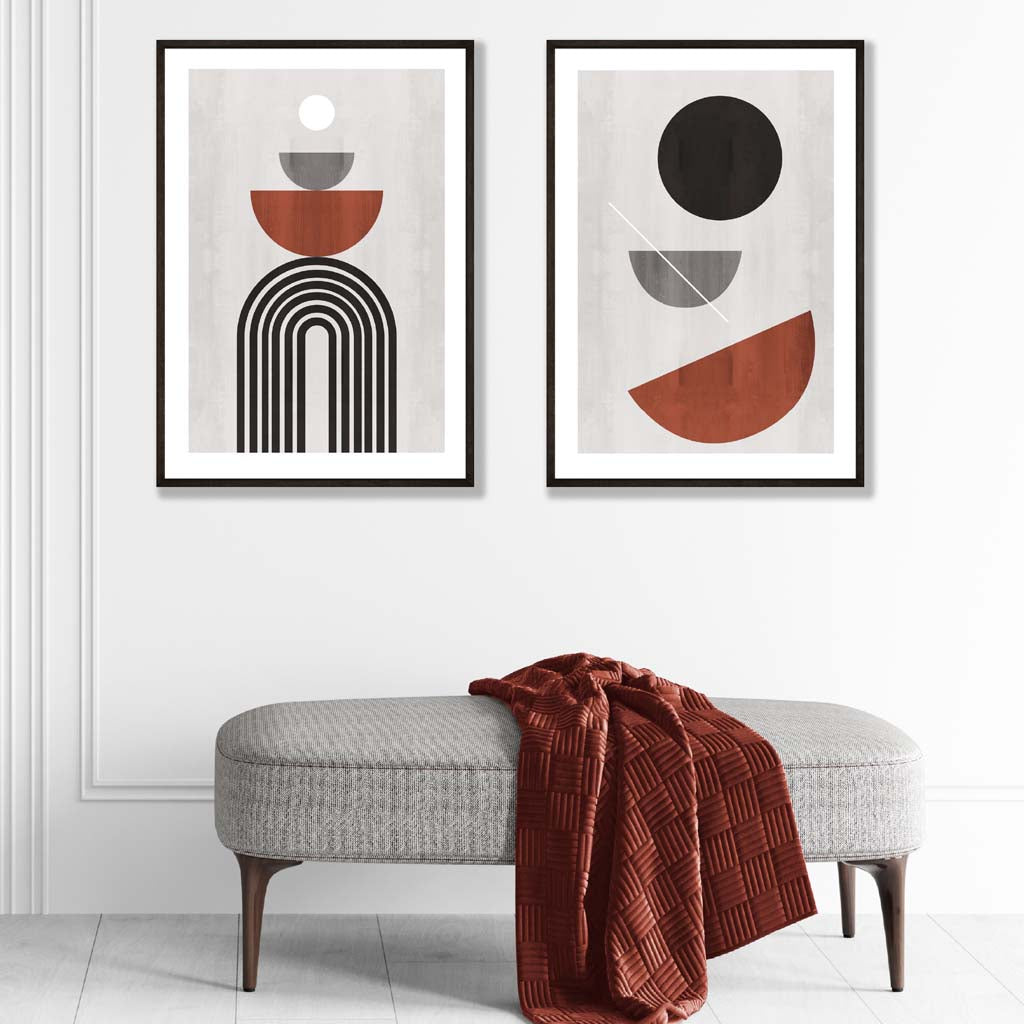 Modern Arches Grey  Orange Art Prints Set | Artze Wall Art UK