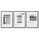 Set of 3 Sketch Flowers with Grey Shades Geometric  Framed Art Prints with Dark Grey Wooden Frames