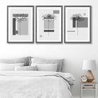Set of 3 Sketch Flowers with Grey Shades Geometric  Art Prints in Luxury Frames | Artze UK