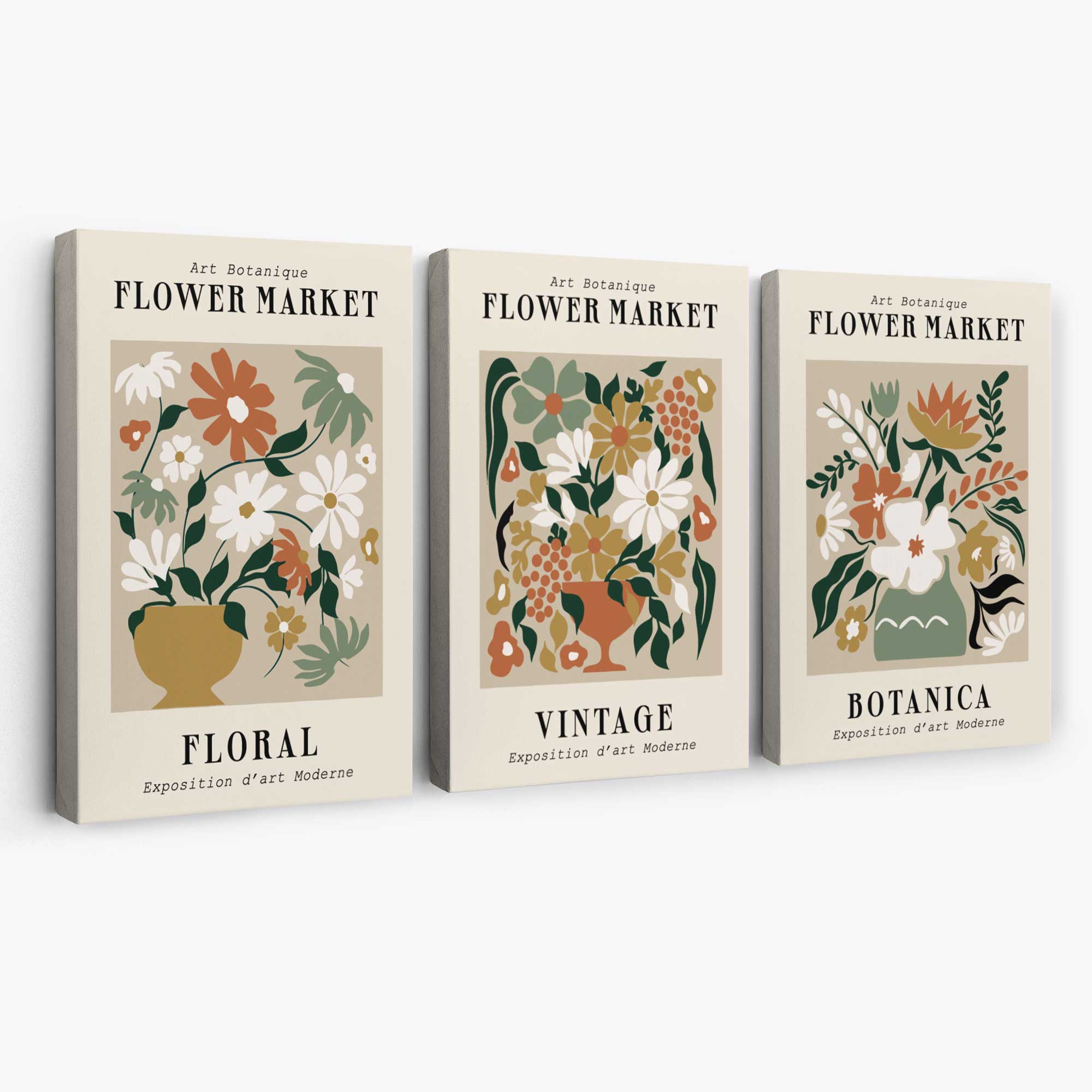 Set of 3 Flower Market Vintage Botanical Canvas Art Prints | Artze Wall Art