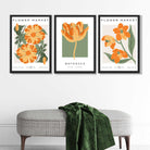 Set of 3 Green and Yellow Flower Market Tulip Art Prints in Black Frames | Artze UK