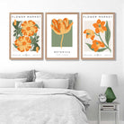 Set of 3 Green and Yellow Flower Market Tulip Art Prints in Oak Frames | Artze UK