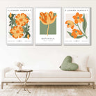 Set of 3 Green and Yellow Flower Market Tulip Art Prints in White Frames | Artze UK