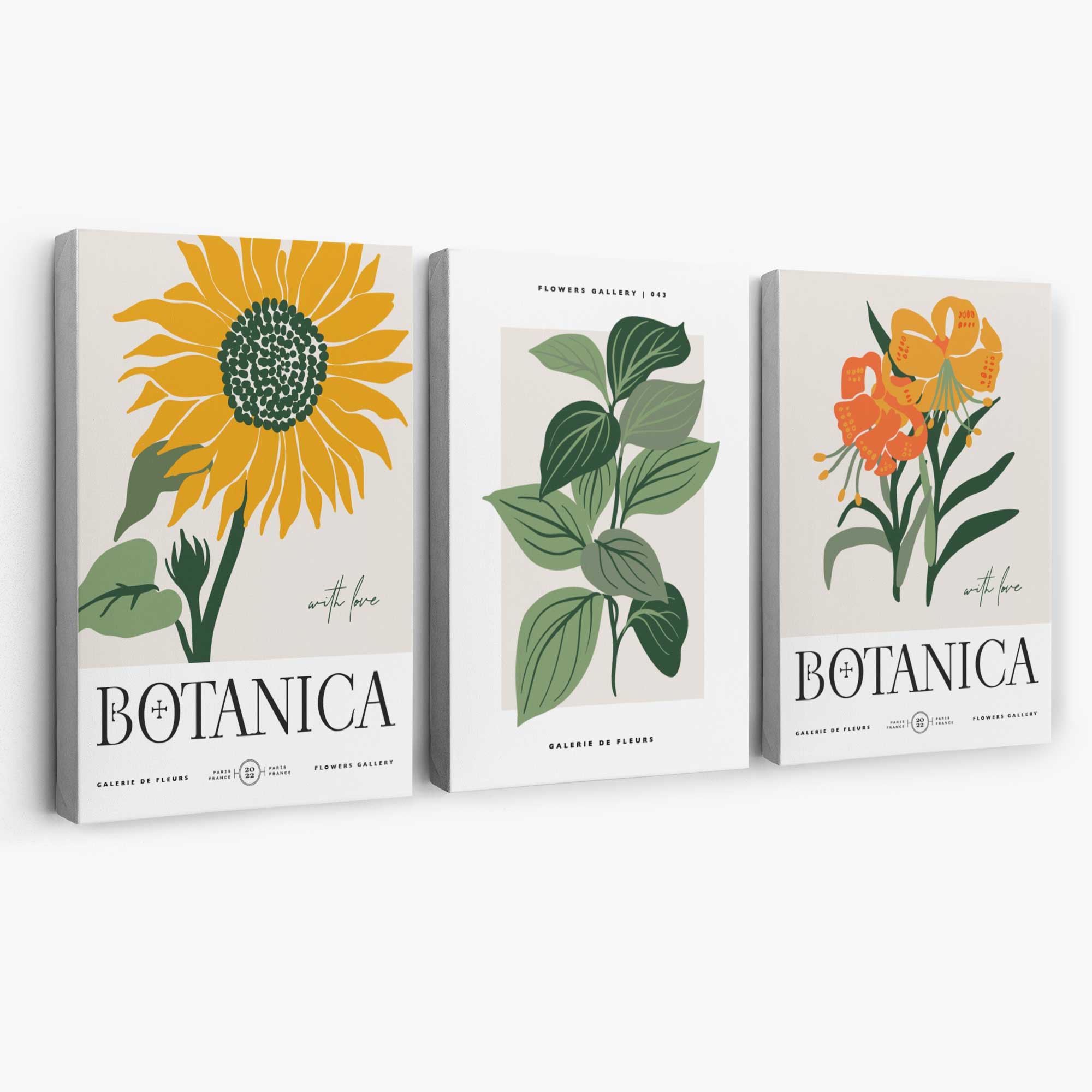 Set of 3 Green and Yellow Flower Market Sunflower Canvas Art Prints | Artze Wall Art